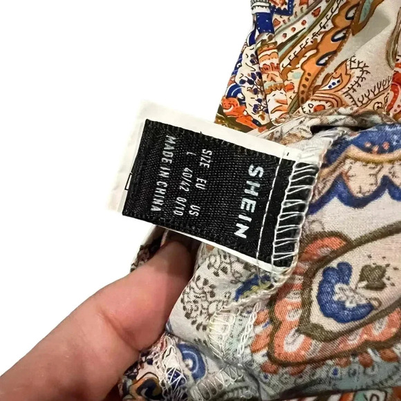 SHEIN Boho One Shoulder Paisley Lantern Sleeve Blouse -‎ Women's Large - Picture 2 of 3